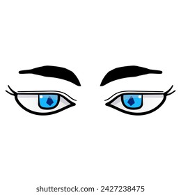 Female blue eyes comic isolated on white background. Hand drawn open female eyes