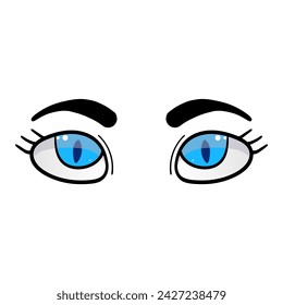 Female blue eyes comic isolated on white background. Hand drawn open female eyes 