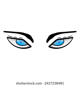 Female blue eyes comic isolated on white background. Hand drawn open female eyes 