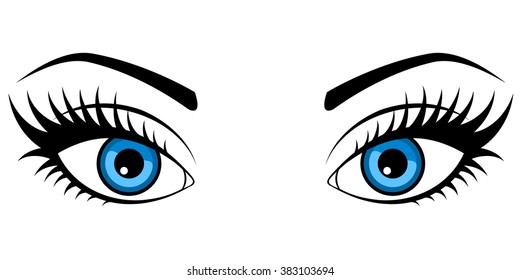 Female blue eyes isolated on white background, cartoon style vector illustration.