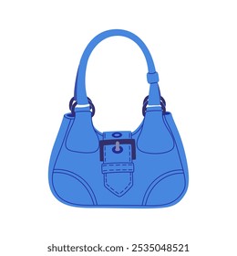 Bolsa azul feminina. Acessório de moda. Ilustração de vetor desenhada à mão isolada em fundo branco. Estilo de desenho animado plano moderno.