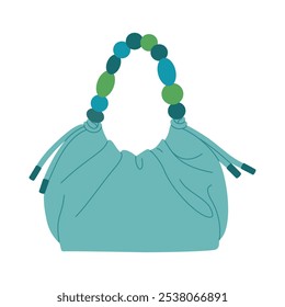 Female blue handbag. Fashion accessory. Hand drawn vector illustration isolated on white background. Modern flat cartoon style.