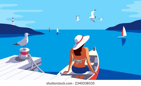 Female in boat pier