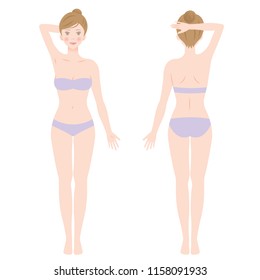 female body. front and back view. Isolated vector illustration.