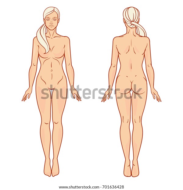 Female Body Front Back View Template Stock Vector Royalty Free 701636428