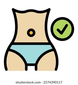 Female body with a green check mark, representing the concept of weight loss success and healthy lifestyle