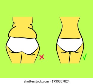 Female body on a green background. Slimming. Sports training. Vector illustration.