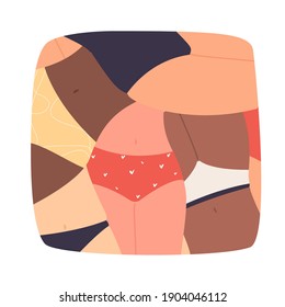 The female body. Body positive concept. Girls of different races. Female body in underwear.