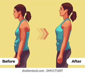 Female body postural changes show vector illustrations