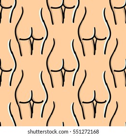 Female body seamless pattern in vector. Healthy lifestyle pattern. Doodle style illustration.