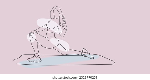 Female body with shape, label design, fitness design, sports body on pink background. Vector outline illustration