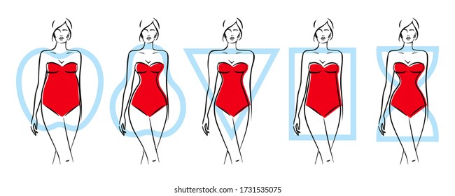 Female body shapes are five types. Apple, pear, triangle, rectangle, sand forms.
