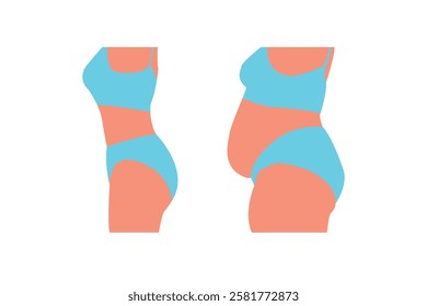 Female body side view on a white background. Slimming. Sports training. Vector illustration.