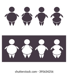 Female body types. Silhouette of different women figure - triangle, inverted triangle, hourglass, rectangle, round. Vector illustration.