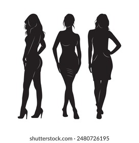 female bodycon silhouette dress vector illustration isolated white background