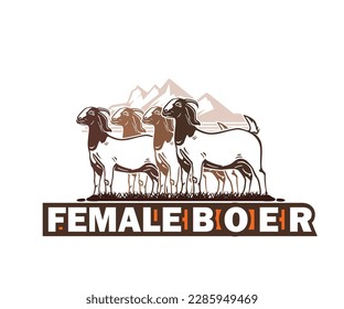 FEMALE BOER GOAT LOGO, silhouette of great breed sheep vector illustrations