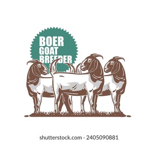 FEMALE BOER GOAT STANDING LOGO, silhouette of great ram in farm vector illustrations