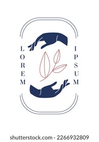 Female boho hand with leaf. Minimalistic logo for company. Aesthetics and elegance. Magic and witchcraft, esotericism and mysticism. Poster or banner for website. Cartoon flat vector illustration