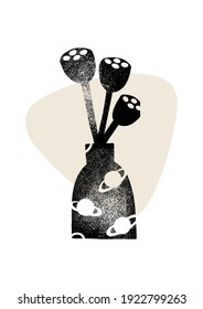 Composición de jarrones de Boho en un estilo moderno de mediados de siglo. Plantilla de diseño de logotipo vectorial con textura de grunge orgánico. Bien 
para cosméticos, belleza, tatuaje, Spa, manicura, medios sociales