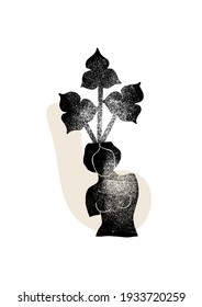 Female Boho vase composition in a minimal mid century modern style. Vector logotype design Template with organic grunge texture. Good 
for cosmetics, beauty, tattoo, Spa, manicure, social media