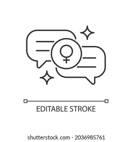Female bonding linear icon. Strength for feminine gender. Supportive sisterhood. Thin line customizable illustration. Contour symbol. Vector isolated outline drawing. Editable stroke