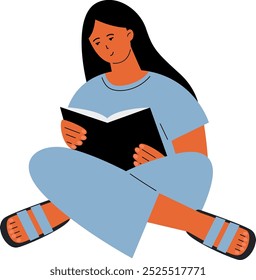 Female book reader sit on floor. Home leisure