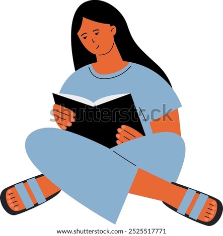 Female book reader sit on floor. Home leisure