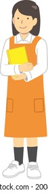 A female bookstore clerk in an apron