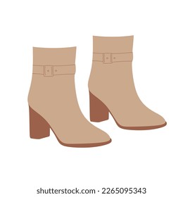 Female booties in flat style illustration. Women's shoes boots vector.  Booties isolated on white background. vector illustration