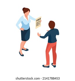 Female boss and fired woman isometric 3d isolated vector illustration