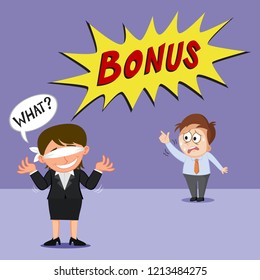 Female boss got no bonus to employee, illustration vector cartoon