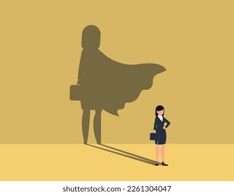 Female boss or manager succeed, Businesswoman with superhero shadow. confident and successful business woman.