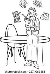 The female boss smiled confidently illustration in doodle style isolated on background