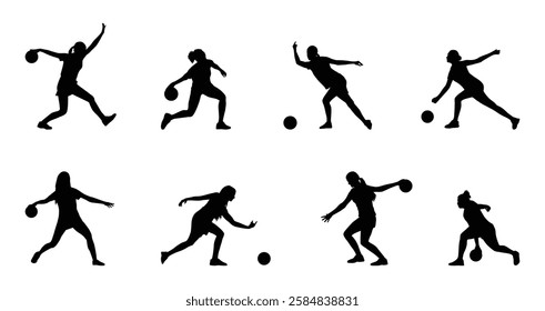 Female bowling silhouette on white background