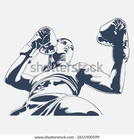 Female boxer in fighting pose low angle view sketch vector, strong athletic woman with gloves, isolated illustration