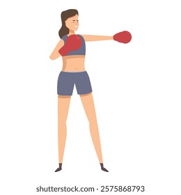 Female boxer is practicing her moves, throwing a punch during a training session