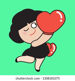 Female Boxer Punching With Heart Shaped Gloves. Concept Of Valentine's Day Series Card Character illustration