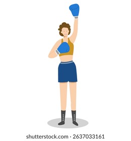 Female boxer smile and raising her fist to show confidence or to signal victory. Vector illustration design.
