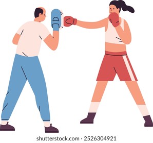 Female Boxing Sparring. Zwei Boxerinnen sparen und feilen in einem Wettkampftraining an Können und Ausdauer