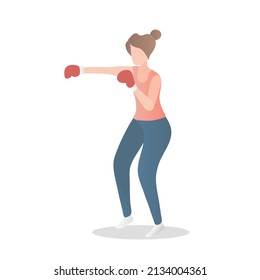 Female boxing training,Full body Weight Loss and Fat Burn Calories workout program,Cardio exercises routine,build muscle,female in sportswear, Punch by boxing glove at fitness gym,Vector illustration.