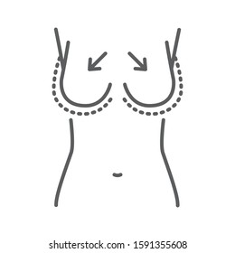 Female breast augmentation black line icon. Plastic body surgery. Sign for web page, mobile app, banner, social media. Editable stroke.