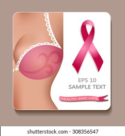 Female Breast In A Bra, Chest Strap Against Breast Cancer