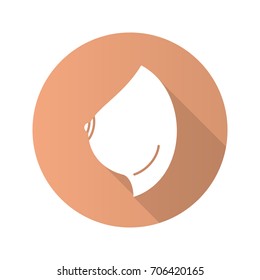 Female breast flat design long shadow glyph icon. Bust. Vector silhouette illustration