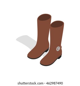 Female brown fashion boots icon in isometric 3d style on a white background