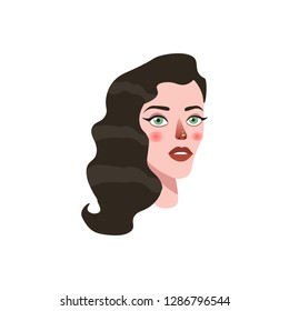 Female with Brunette wavy hair and green eyes. Hollywood waves