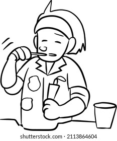 Female brushing teeth (black and white)