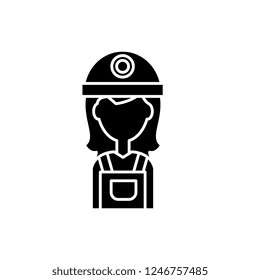 Female builder black icon, vector sign on isolated background. Female builder concept symbol, illustration 