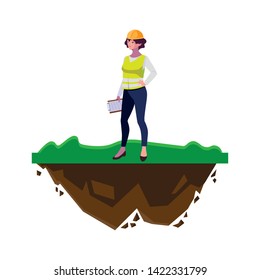 female builder construction on the lawn
