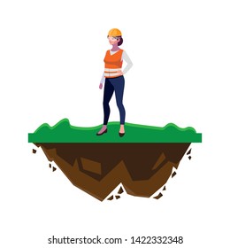 female builder construction on the lawn