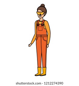 female builder constructor with goggles
